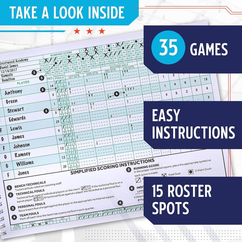 Murray Sporting Goods Classic Basketball Scorebook - 35 Games Green Score Keeper Book | Stat Tracker Scoresbook for Youth Basketball - Image 3